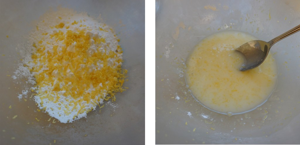 Mixing lemon zest and juice with icing sugar