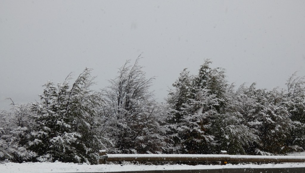 Snow on leaving Torres del Paine