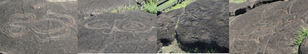 petroglyph of octopus, make make, canoe, fish